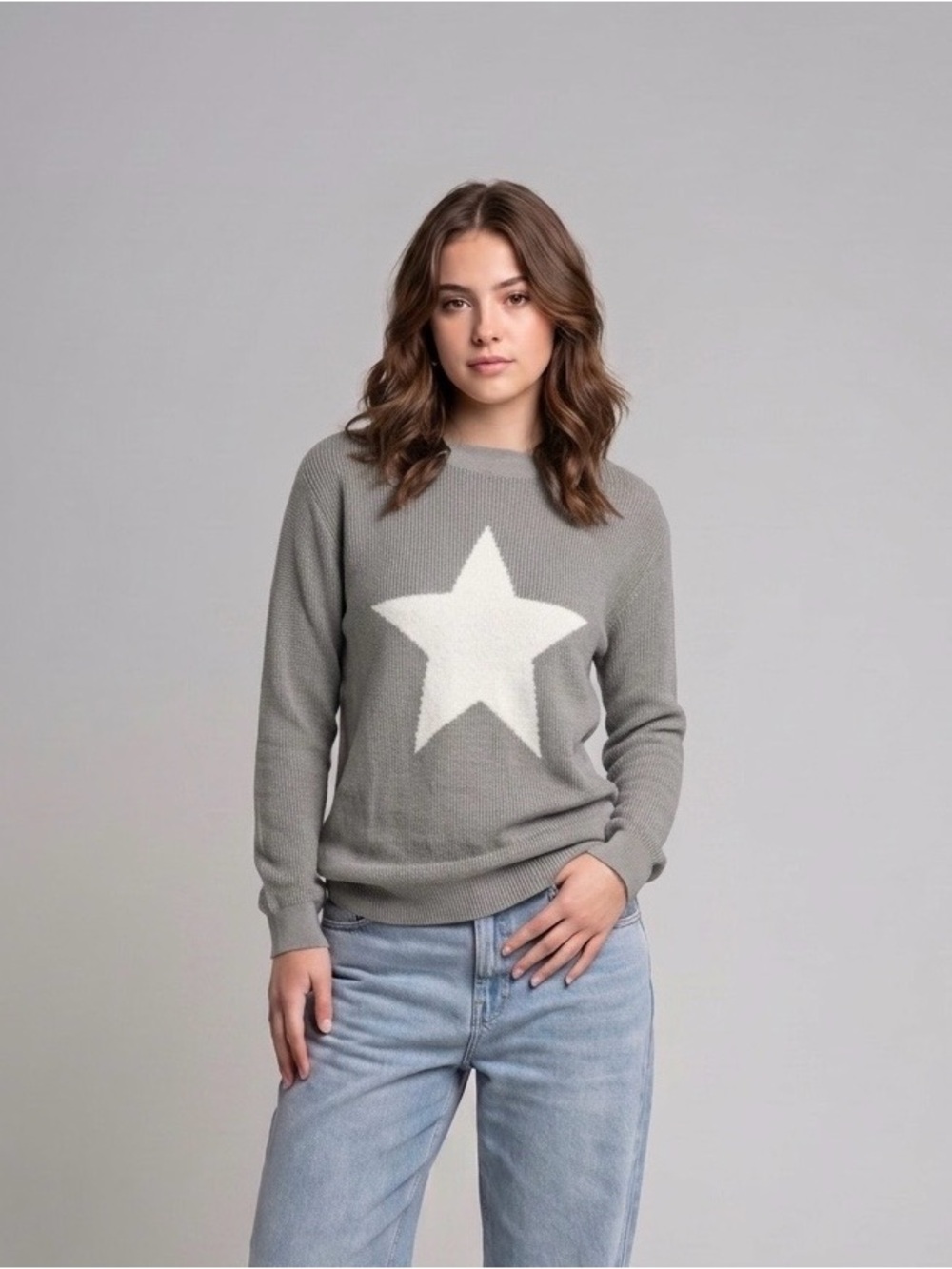 Astrologie Heather Gray Boatneck Star Knit Sweater Medium